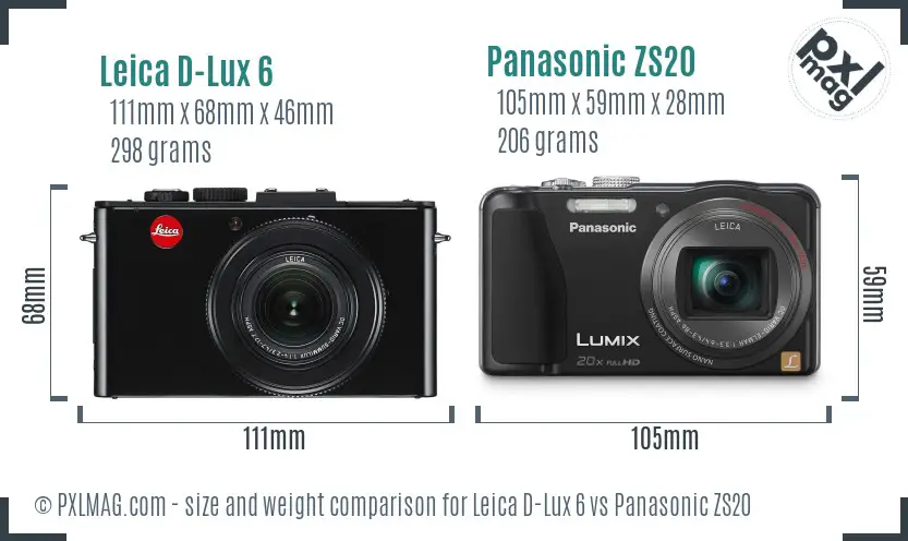 Leica D-Lux 6 vs Panasonic ZS20 size comparison