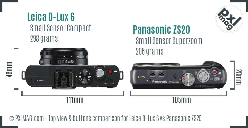 Leica D-Lux 6 vs Panasonic ZS20 top view buttons comparison