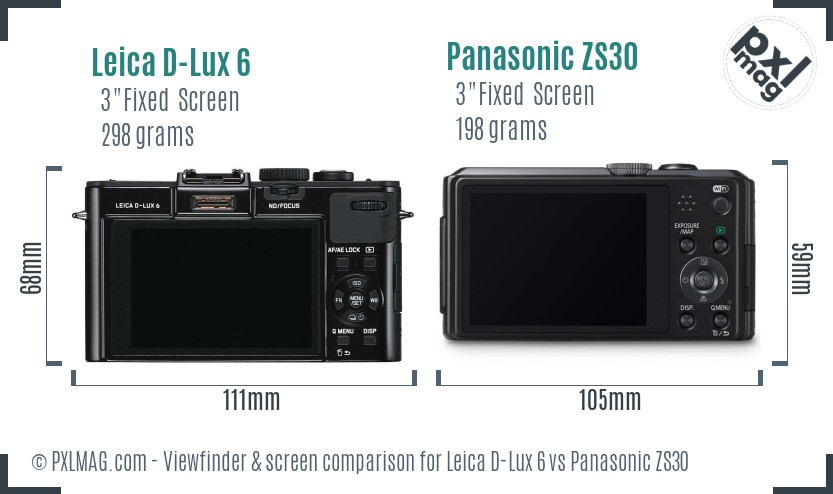 Leica D-Lux 6 vs Panasonic ZS30 Screen and Viewfinder comparison