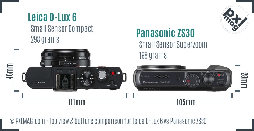 Leica D-Lux 6 vs Panasonic ZS30 top view buttons comparison