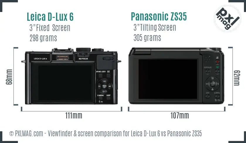 Leica D-Lux 6 vs Panasonic ZS35 Screen and Viewfinder comparison