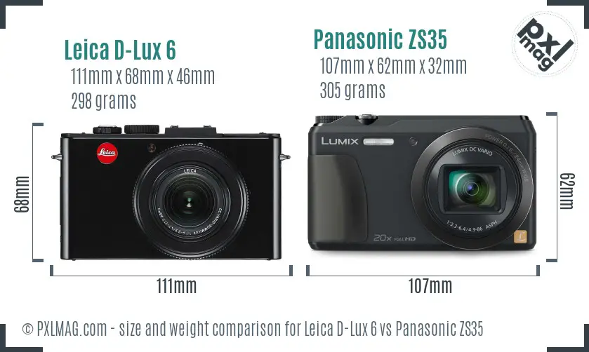 Leica D-Lux 6 vs Panasonic ZS35 size comparison