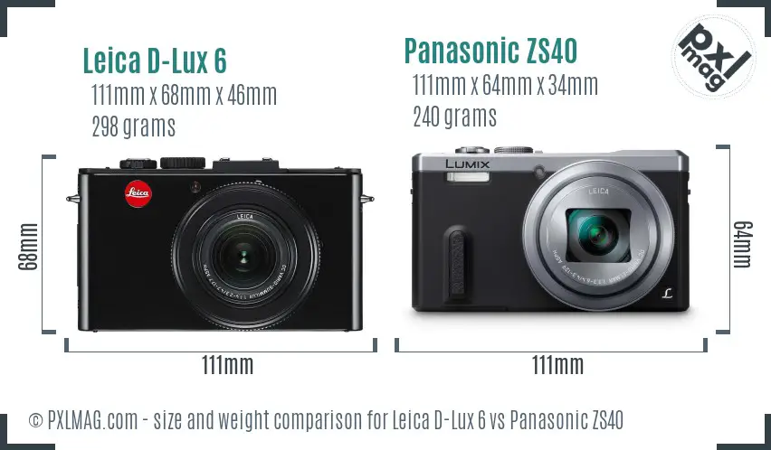 Leica D-Lux 6 vs Panasonic ZS40 size comparison Leica D-Lux 6 vs Panasonic ZS40 size comparison