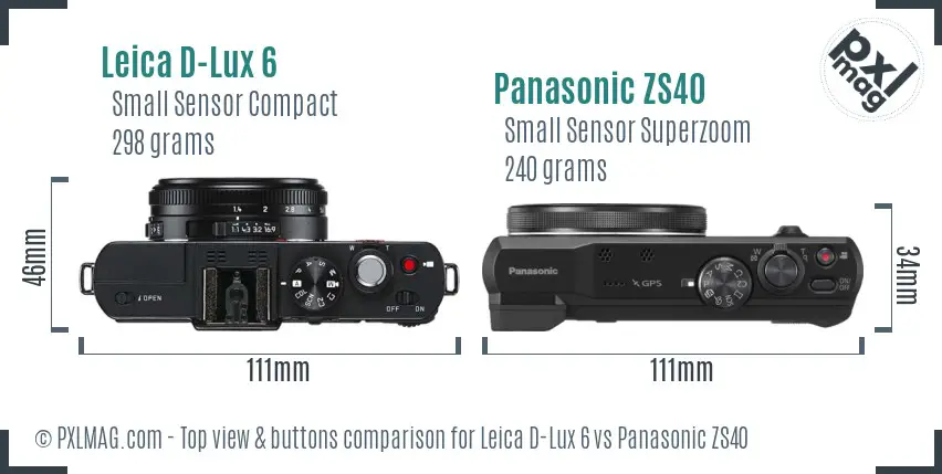 Leica D-Lux 6 vs Panasonic ZS40 top view buttons comparison Leica D-Lux 6 vs Panasonic ZS40 top view buttons comparison