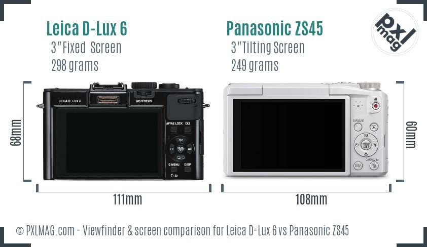 Leica D-Lux 6 vs Panasonic ZS45 Screen and Viewfinder comparison