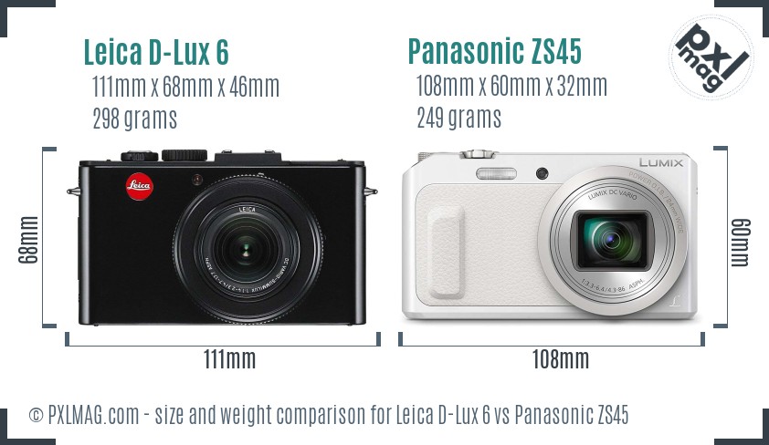 Leica D-Lux 6 vs Panasonic ZS45 size comparison
