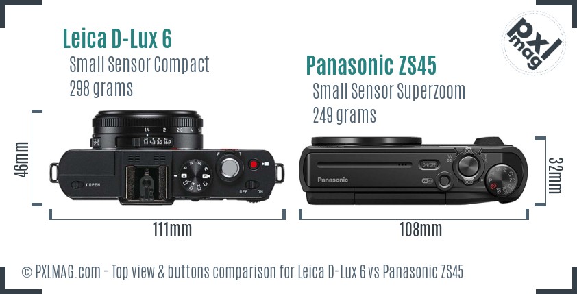 Leica D-Lux 6 vs Panasonic ZS45 top view buttons comparison