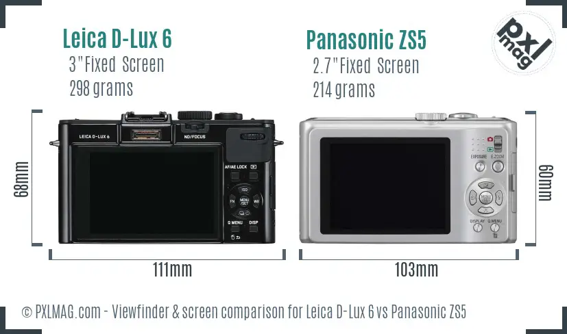 Leica D-Lux 6 vs Panasonic ZS5 Screen and Viewfinder comparison