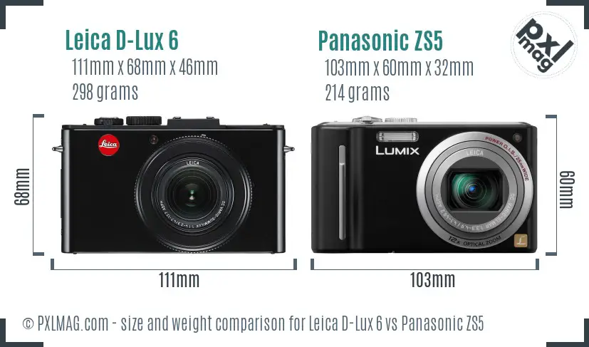 Leica D-Lux 6 vs Panasonic ZS5 size comparison