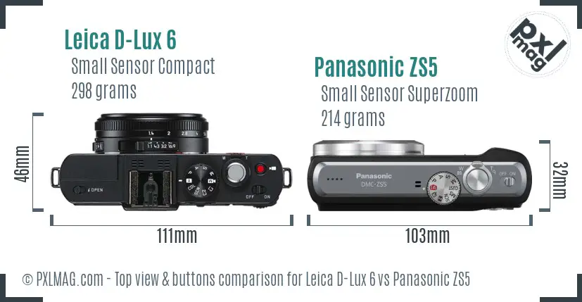 Leica D-Lux 6 vs Panasonic ZS5 top view buttons comparison