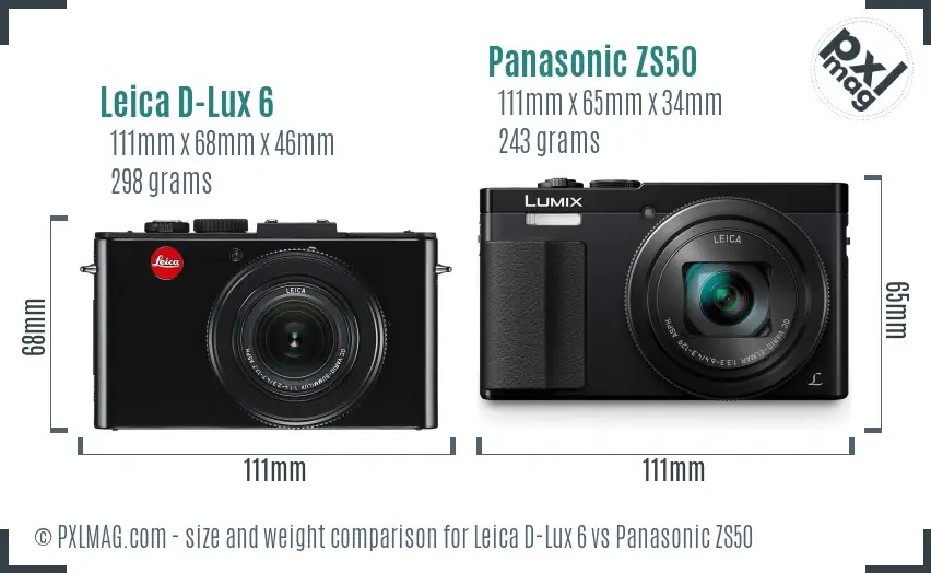 Leica D-Lux 6 vs Panasonic ZS50 size comparison