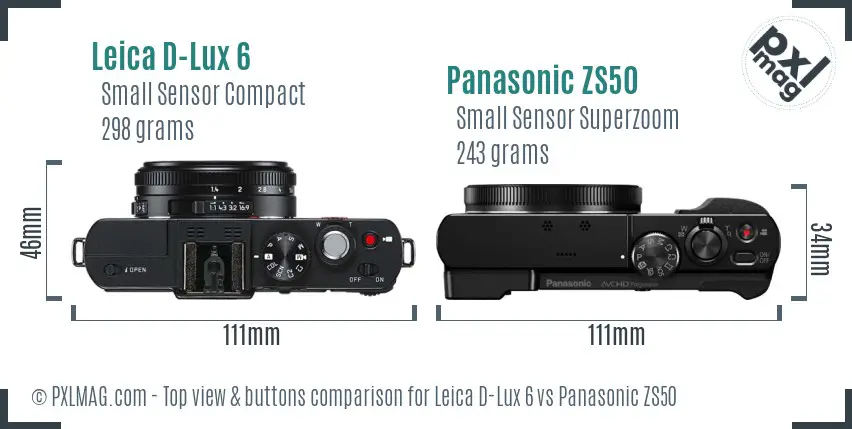 Leica D-Lux 6 vs Panasonic ZS50 top view buttons comparison