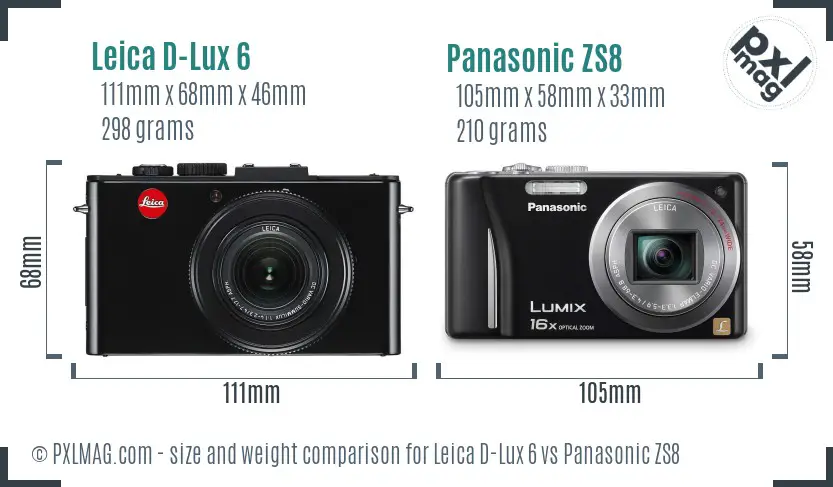 Leica D-Lux 6 vs Panasonic ZS8 size comparison