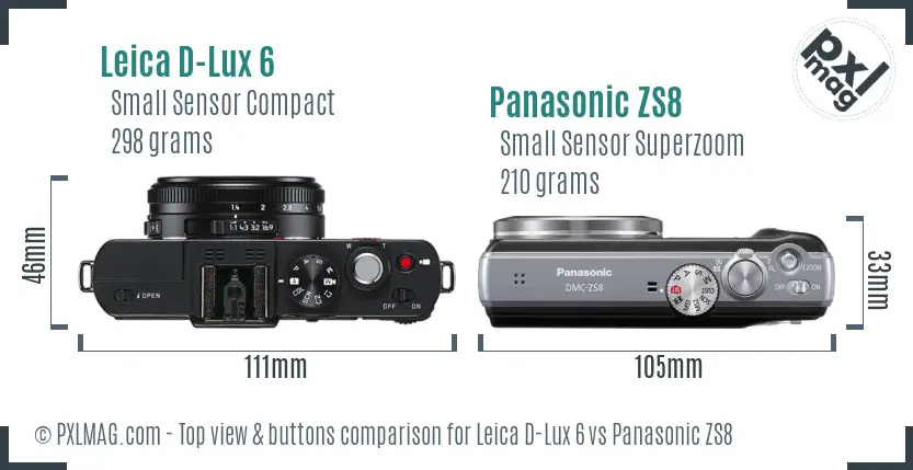 Leica D-Lux 6 vs Panasonic ZS8 top view buttons comparison