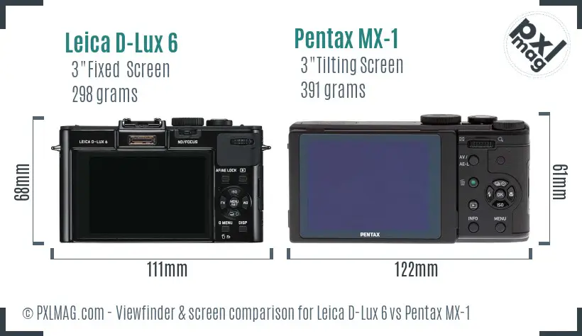 Leica D-Lux 6 vs Pentax MX-1 Screen and Viewfinder comparison