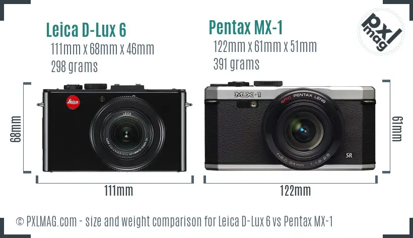 Leica D-Lux 6 vs Pentax MX-1 size comparison