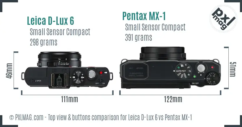 Leica D-Lux 6 vs Pentax MX-1 top view buttons comparison
