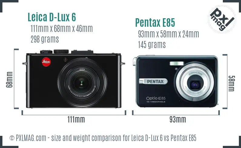 Leica D-Lux 6 vs Pentax E85 size comparison Leica D-Lux 6 vs Pentax E85 size comparison