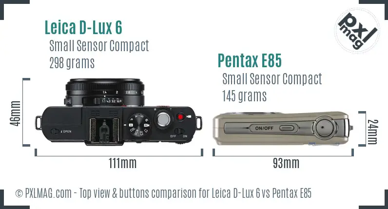 Leica D-Lux 6 vs Pentax E85 top view buttons comparison Leica D-Lux 6 vs Pentax E85 top view buttons comparison