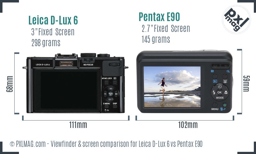Leica D-Lux 6 vs Pentax E90 Screen and Viewfinder comparison