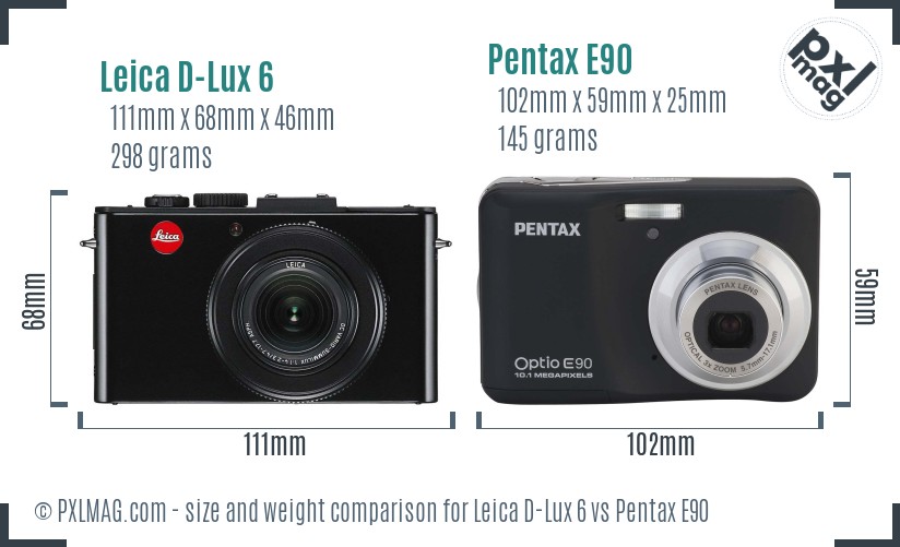 Leica D-Lux 6 vs Pentax E90 size comparison