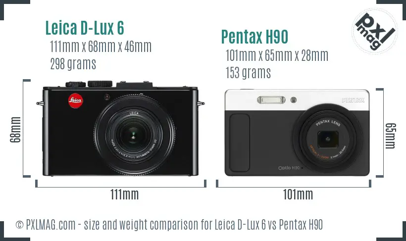 Leica D-Lux 6 vs Pentax H90 size comparison