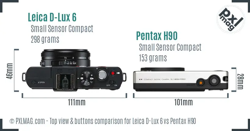 Leica D-Lux 6 vs Pentax H90 top view buttons comparison