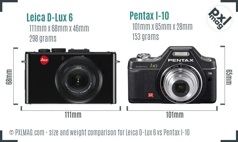 Leica D-Lux 6 vs Pentax I-10 size comparison