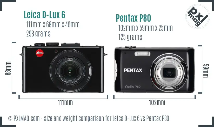 Leica D-Lux 6 vs Pentax P80 size comparison