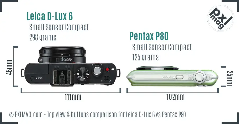 Leica D-Lux 6 vs Pentax P80 top view buttons comparison