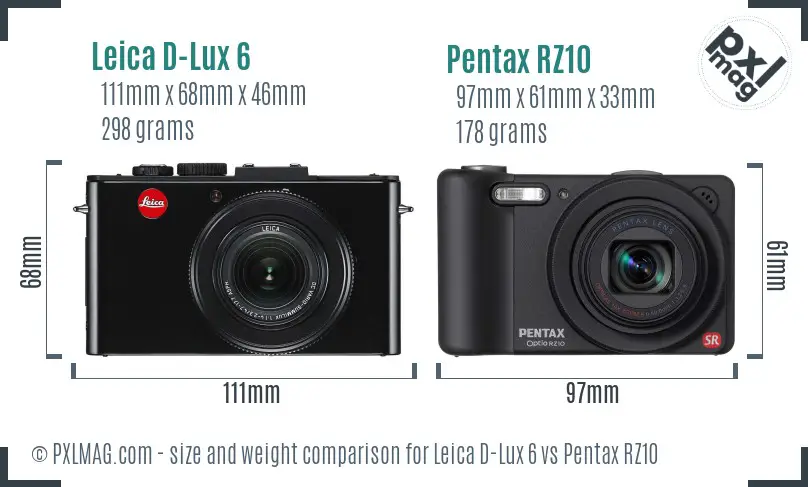 Leica D-Lux 6 vs Pentax RZ10 size comparison