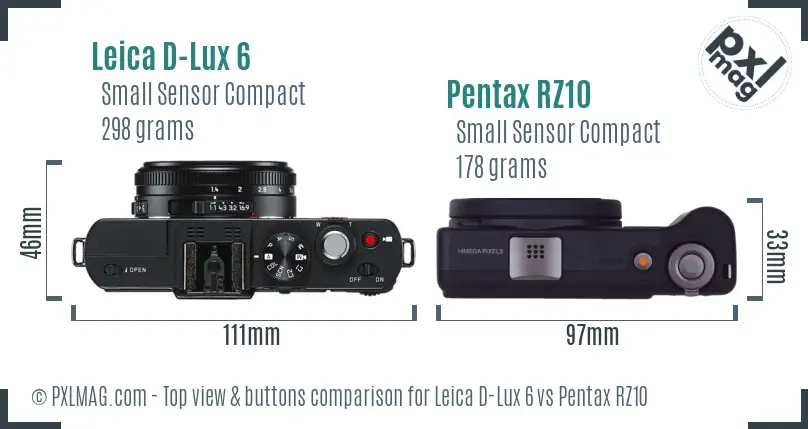 Leica D-Lux 6 vs Pentax RZ10 top view buttons comparison