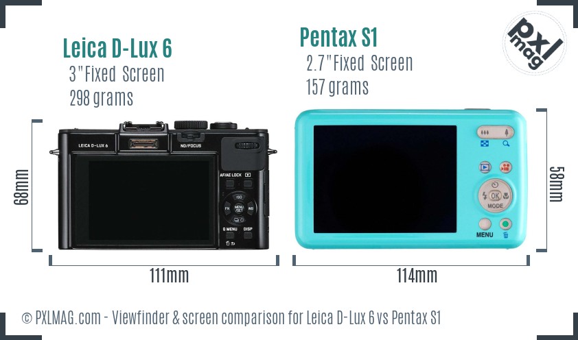 Leica D-Lux 6 vs Pentax S1 Screen and Viewfinder comparison