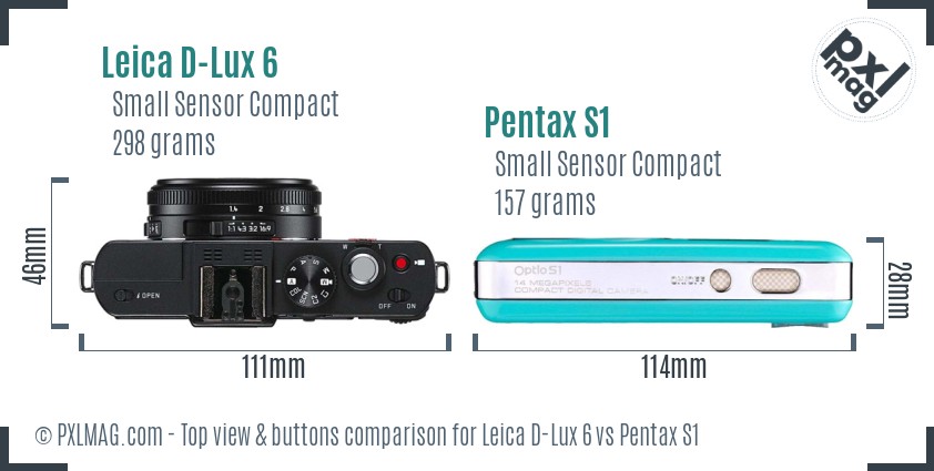 Leica D-Lux 6 vs Pentax S1 top view buttons comparison