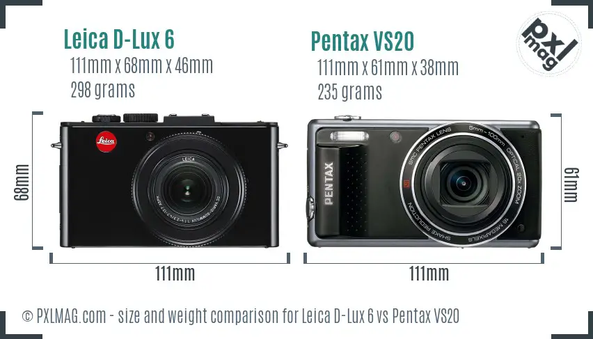 Leica D-Lux 6 vs Pentax VS20 size comparison