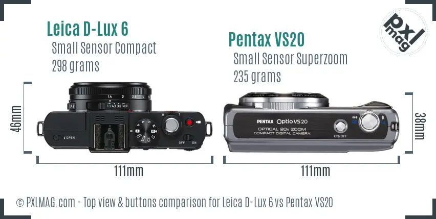 Leica D-Lux 6 vs Pentax VS20 top view buttons comparison