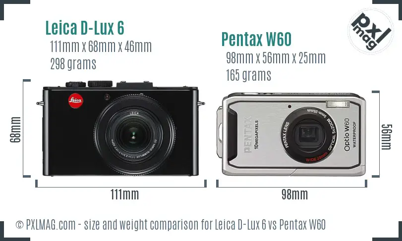 Leica D-Lux 6 vs Pentax W60 size comparison