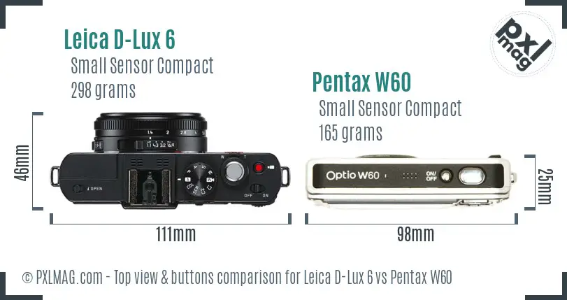 Leica D-Lux 6 vs Pentax W60 top view buttons comparison