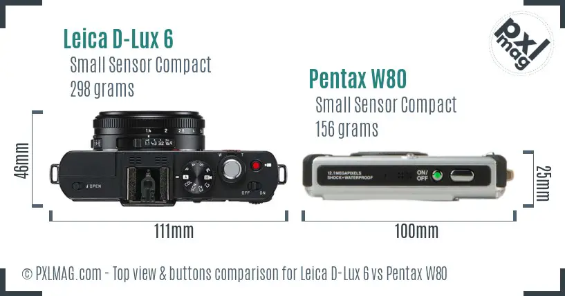 Leica D-Lux 6 vs Pentax W80 top view buttons comparison