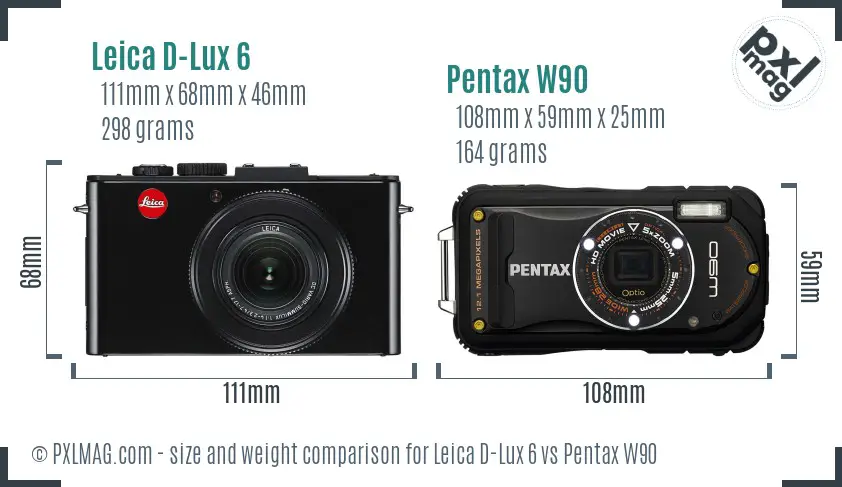 Leica D-Lux 6 vs Pentax W90 size comparison