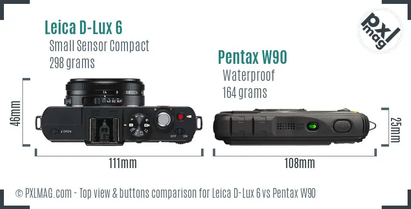 Leica D-Lux 6 vs Pentax W90 top view buttons comparison