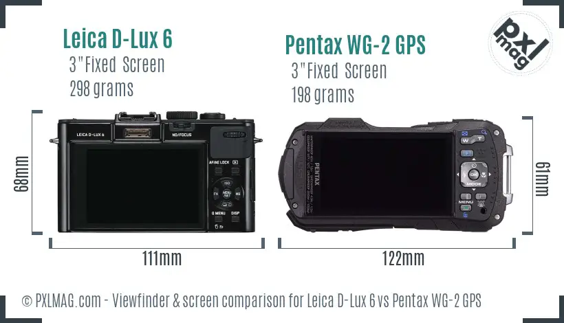 Leica D-Lux 6 vs Pentax WG-2 GPS Screen and Viewfinder comparison