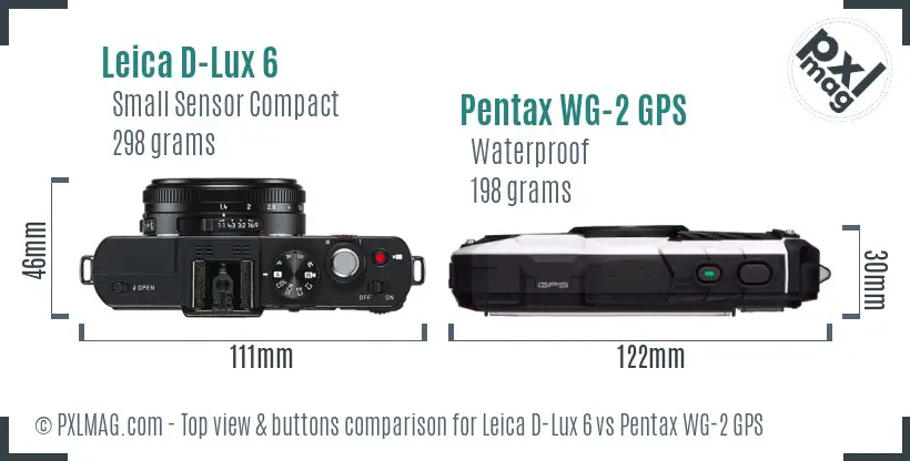 Leica D-Lux 6 vs Pentax WG-2 GPS top view buttons comparison