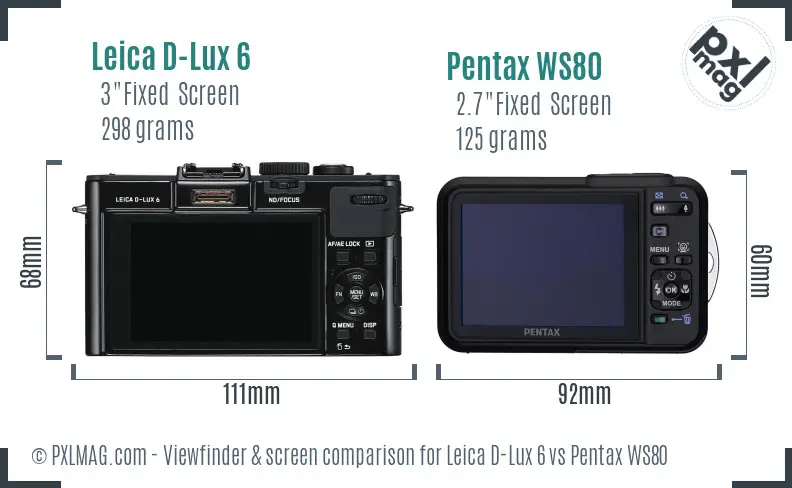Leica D-Lux 6 vs Pentax WS80 Screen and Viewfinder comparison