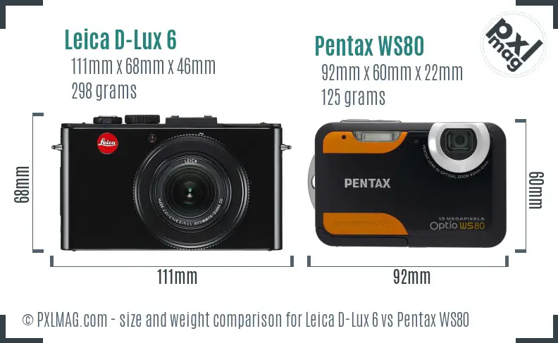 Leica D-Lux 6 vs Pentax WS80 size comparison