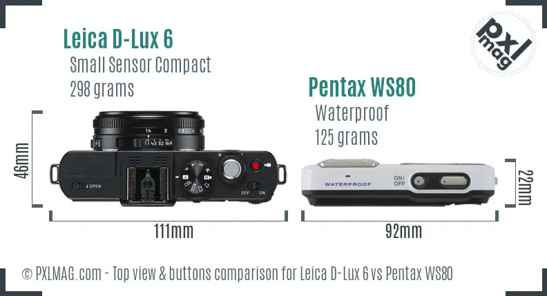 Leica D-Lux 6 vs Pentax WS80 top view buttons comparison
