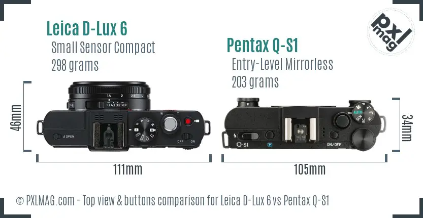 Leica D-Lux 6 vs Pentax Q-S1 top view buttons comparison