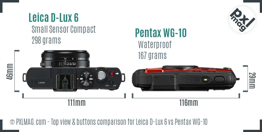 Leica D-Lux 6 vs Pentax WG-10 top view buttons comparison Leica D-Lux 6 vs Pentax WG-10 top view buttons comparison