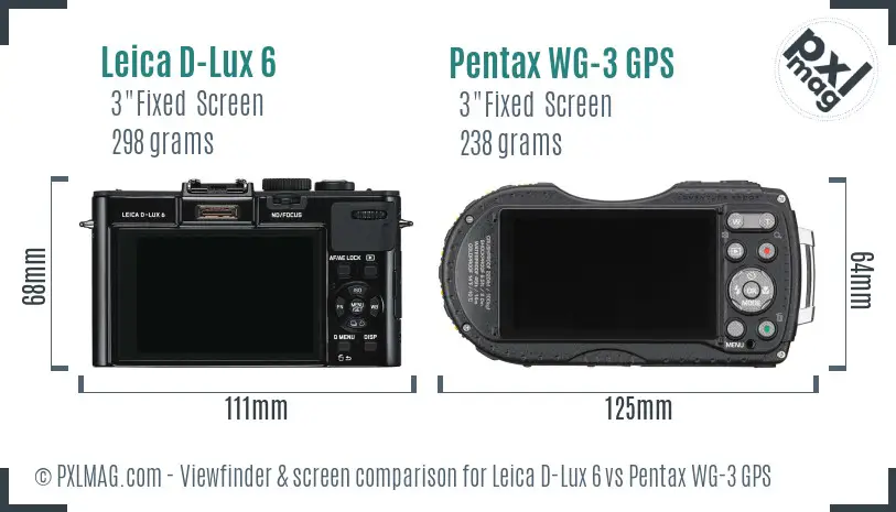 Leica D-Lux 6 vs Pentax WG-3 GPS Screen and Viewfinder comparison