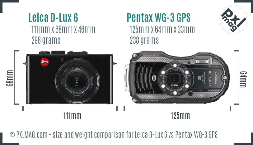 Leica D-Lux 6 vs Pentax WG-3 GPS size comparison